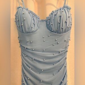 Windsor Light Blue Dress with Pearl Details